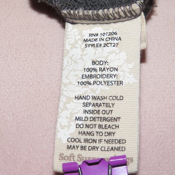 Soft Surroundings Gray Embroidered 3/4 Sleeve Boho Asymmetrical Hem Top - Picture 9 of 9